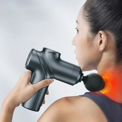 Deep Tissue Mini Massage Gun Muscle Percussion Massager for Athletes 4 Massages Head and 6 Speeds Grey